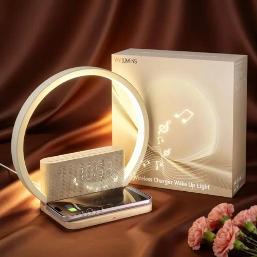 Sunrise Alarm Clock Wireless Charger, 10 White Noise Sound Machine Alarm Clock with 30/60/90 Mins Timer, 3 Levels Touch Night L