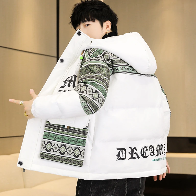 

Winter Thiened Men's Jaet 2023 New Sle Casual Warm Cotton Coat with Hood Youth Faion Polyester Fiber Coat