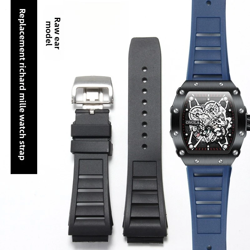 

21x25mm Convex Interface Spring Bars Folding Buckle Black Orange Gray Green Red For RMille RM011 Silicone Watch Strap