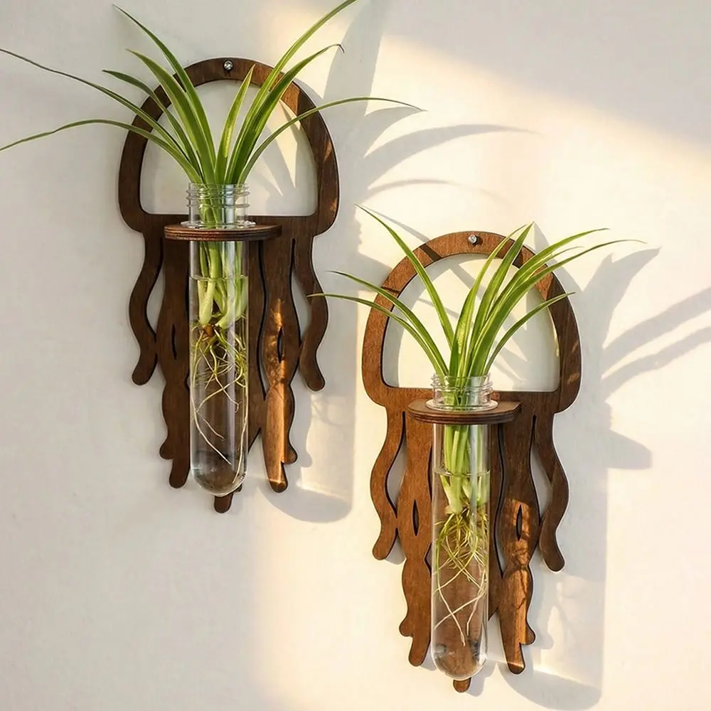 Wooden Lantern Planter Holder Vase Home Ornaments Wall Mounted Planter Sun Jellyfish Geometric Hydroponic Planter Shelf
