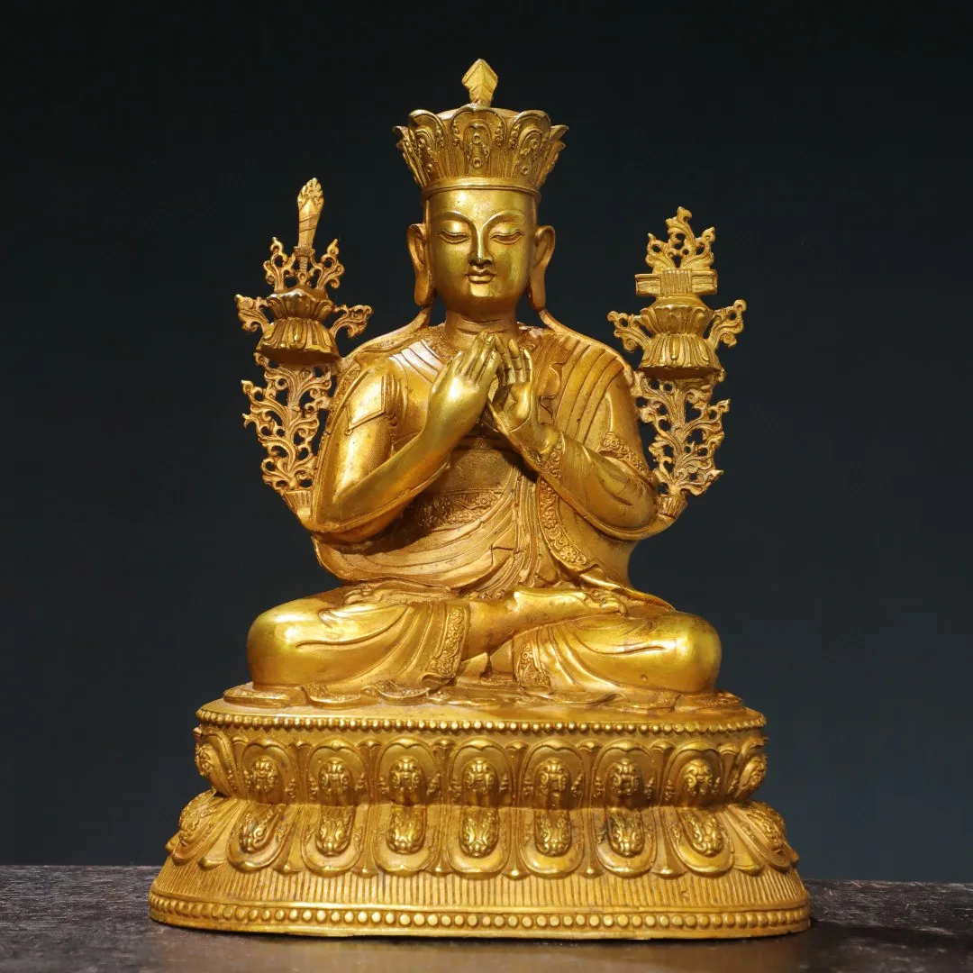 

Tibetan Old Bronze Buddha Pure Copper Gilded Gold Zongkhapa Buddha Statue, Buddha Hall, Home Furnishings, Decorative Items Colle