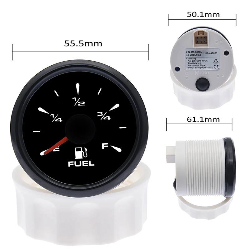 52MM Fuel Level Gauge with 7 Colors Backlight 0-190 ohm/240-33 ohm Fuel Gauge For Boat Car Truck RV 9-32V