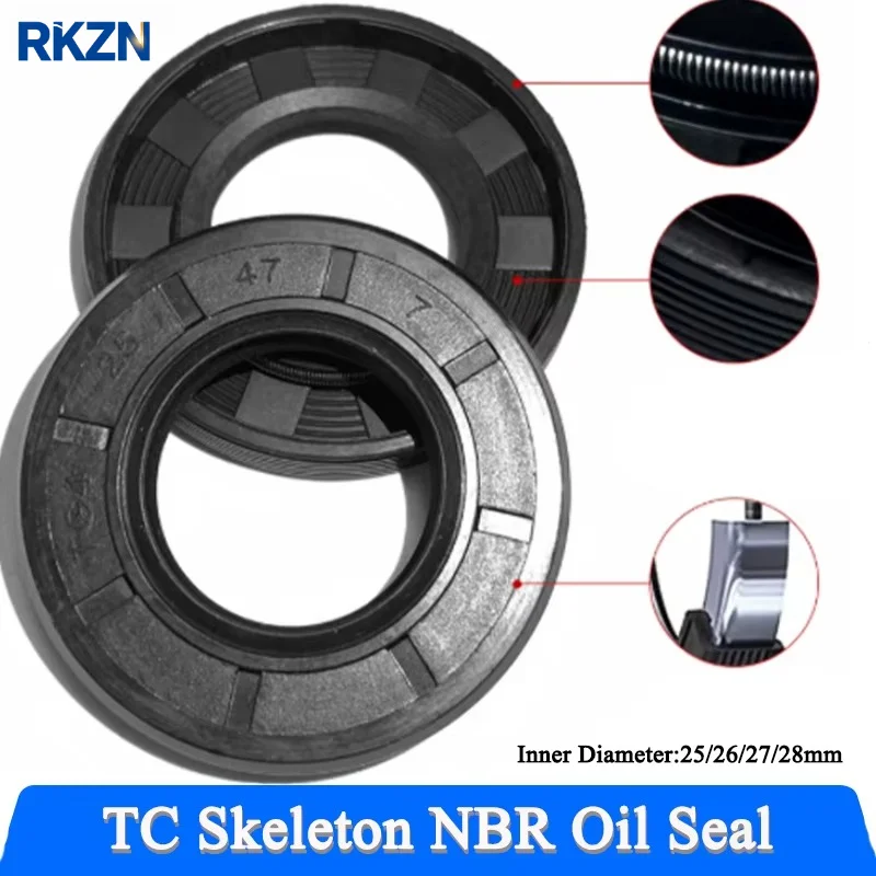 NBR Oil Seal TC Skeleton Double Lip Sealing Ring For Rotation Shaft Gasket OD 32mm -56mm THK 4/5/6/7/8/10/12mm ID 25/26/27/28mm