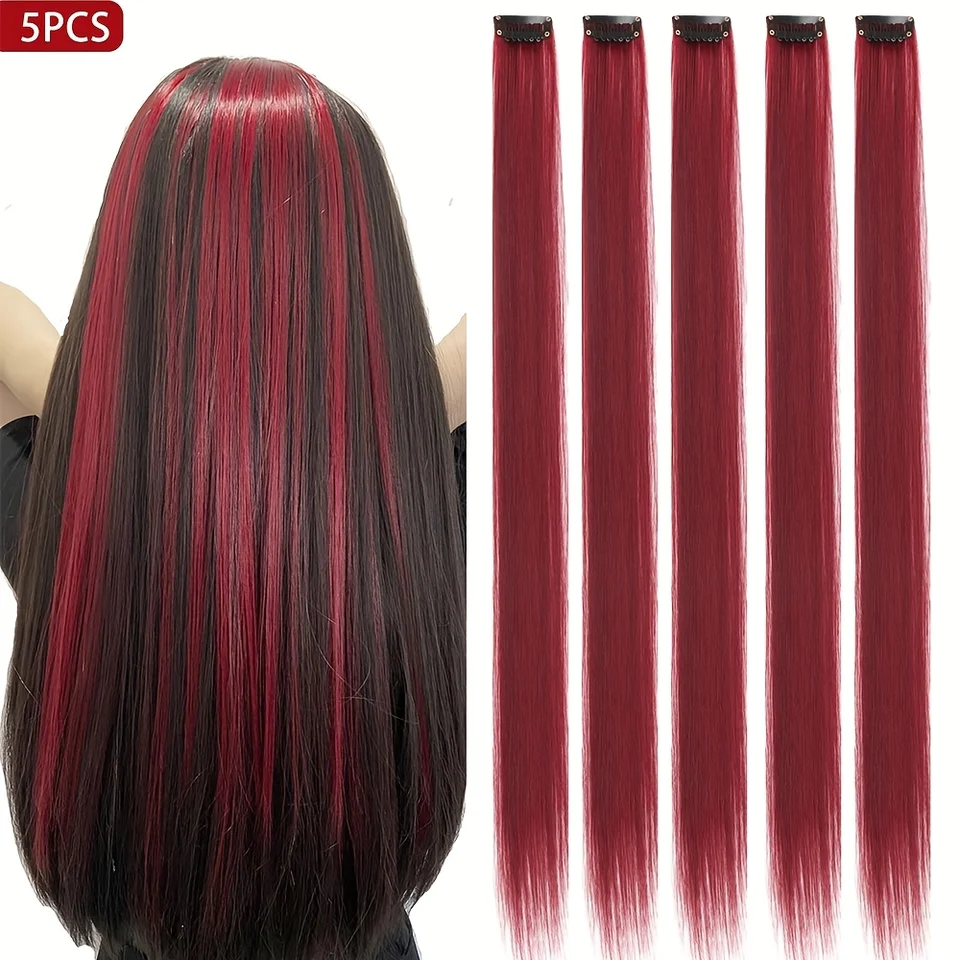 5pzs/Set Largo Recto Cabello en Extensiones Sintéticas Clip en Extensiones de Cabello para Mujeres Fiesta de Halloween Navidad Cosplay