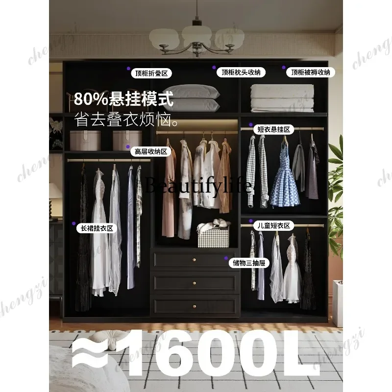 French retro wardrobe household bedroom small apartment light luxury glass door wardrobe d178