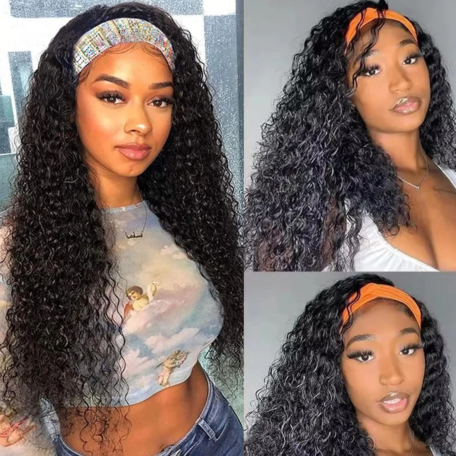 

Aircabin Kinky Curly Wigs Повязка на голову Парик Человеческие волосы Полная машинная работа Малайзийские парики из волос Remy для женщин 180% Плотность Вьющиеся парики