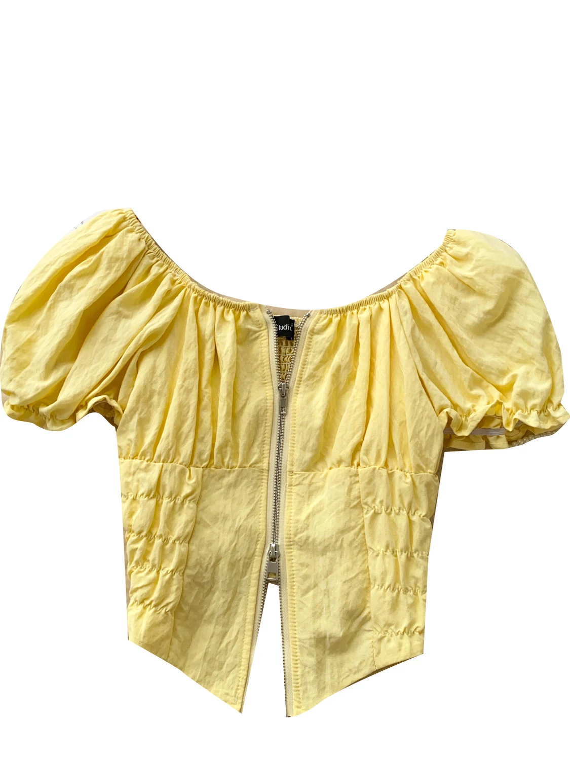 

Slim Fit Bubble Sve irt Women's One oulder Pleated Zipper Design ort Top Korean Sle Commute Wind Summer 2025