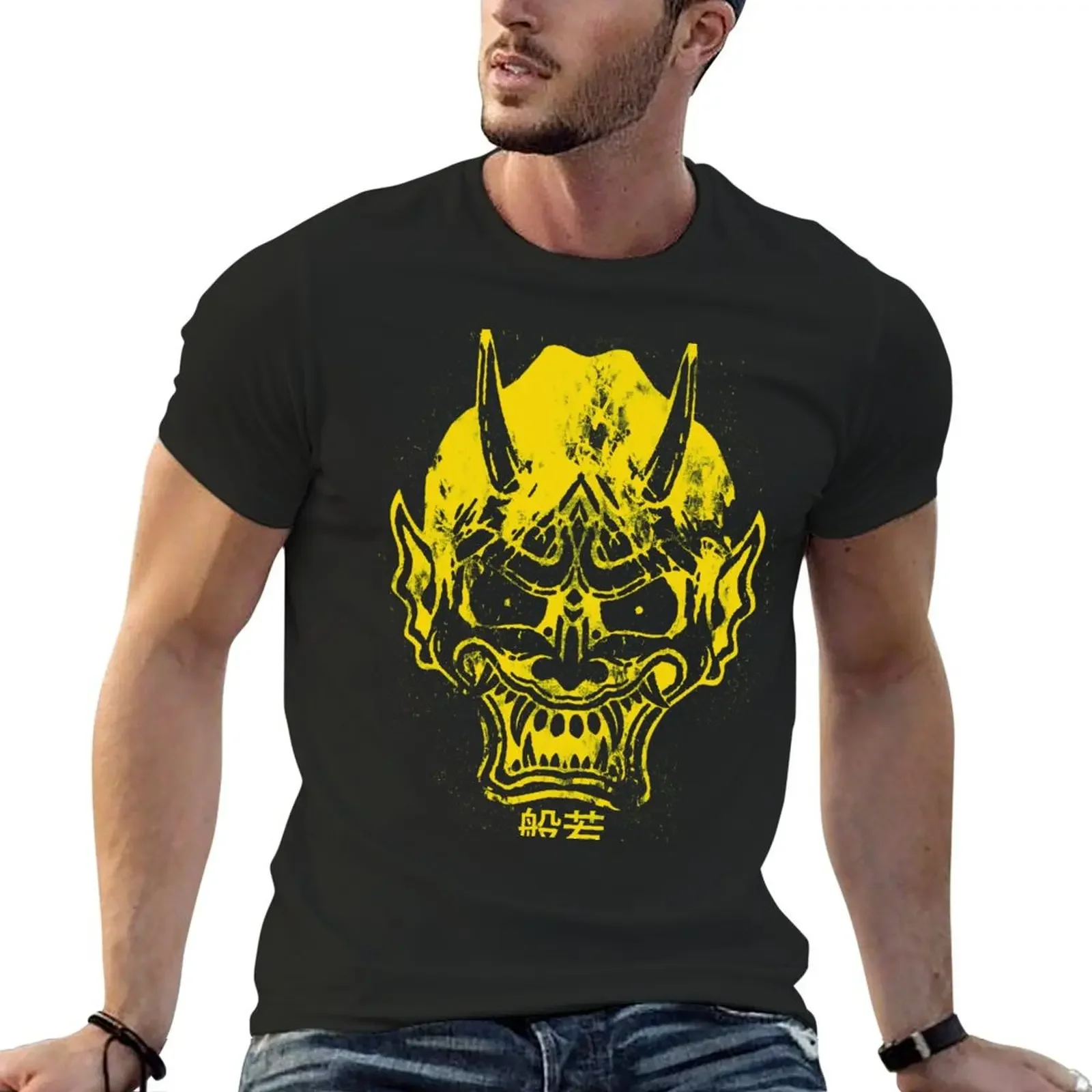 hannya mask yelllow T-Shirt oversized graphic tee boys whites shirts graphic tee men