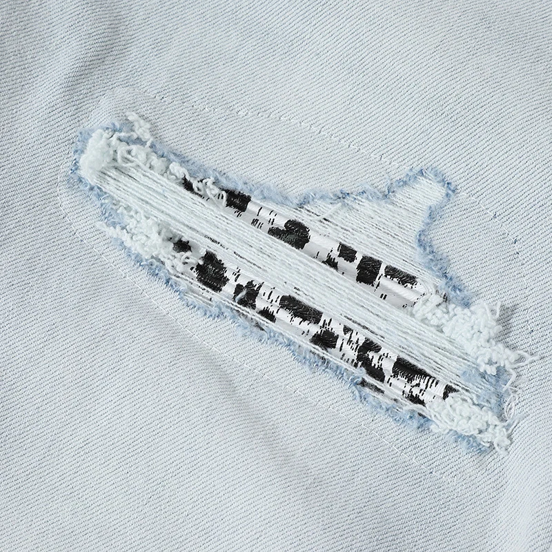 Fashionable new men's jeans washed nostalgic perforated light blue jeans high street designer hip-hop brand pants Y2K hombre