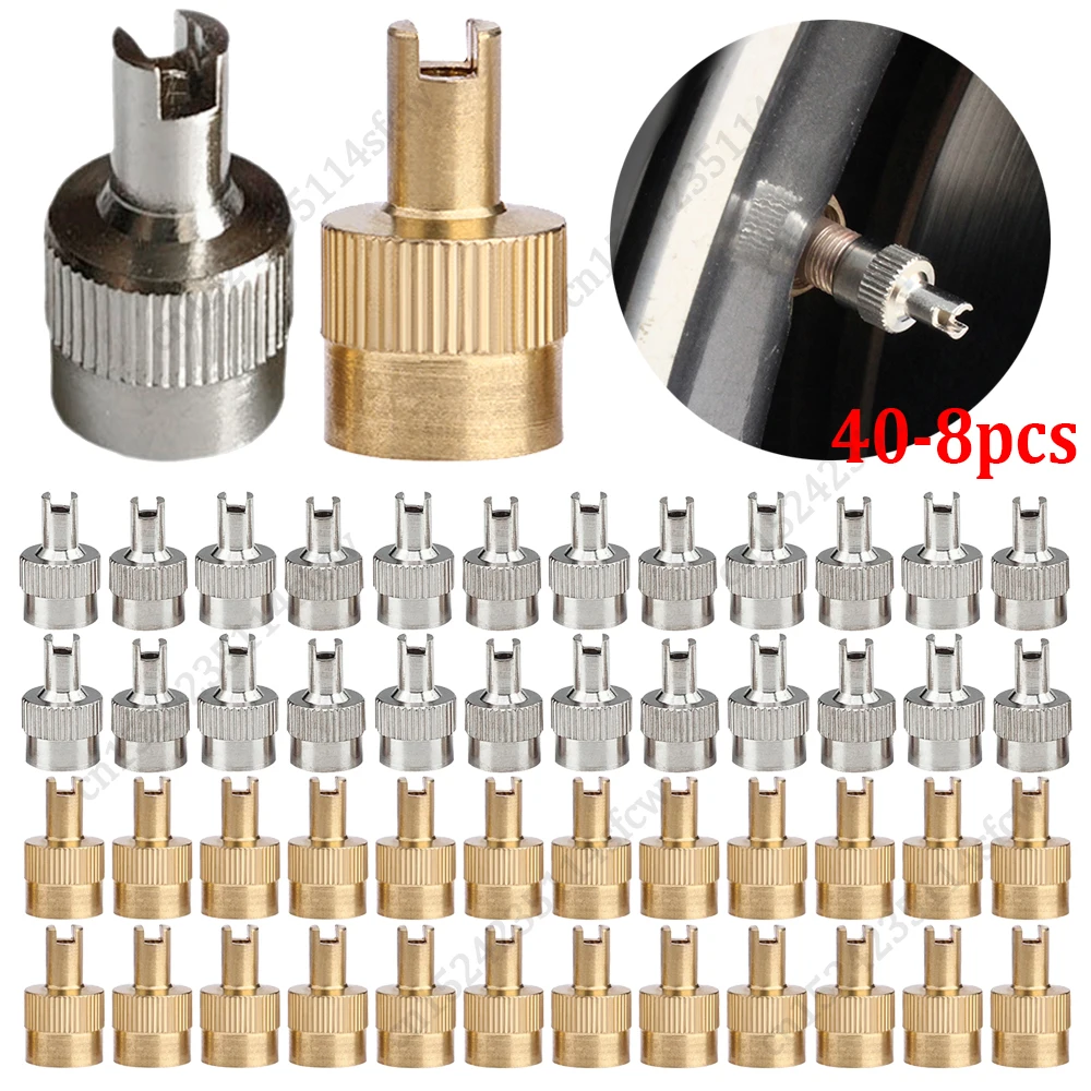 40-8PCS Copper Slotted Slot Tire Valve Stem Cap with Core Remover Tool for Auto Motorcycle Bike Tire Wheel Stem Air Valve Cap