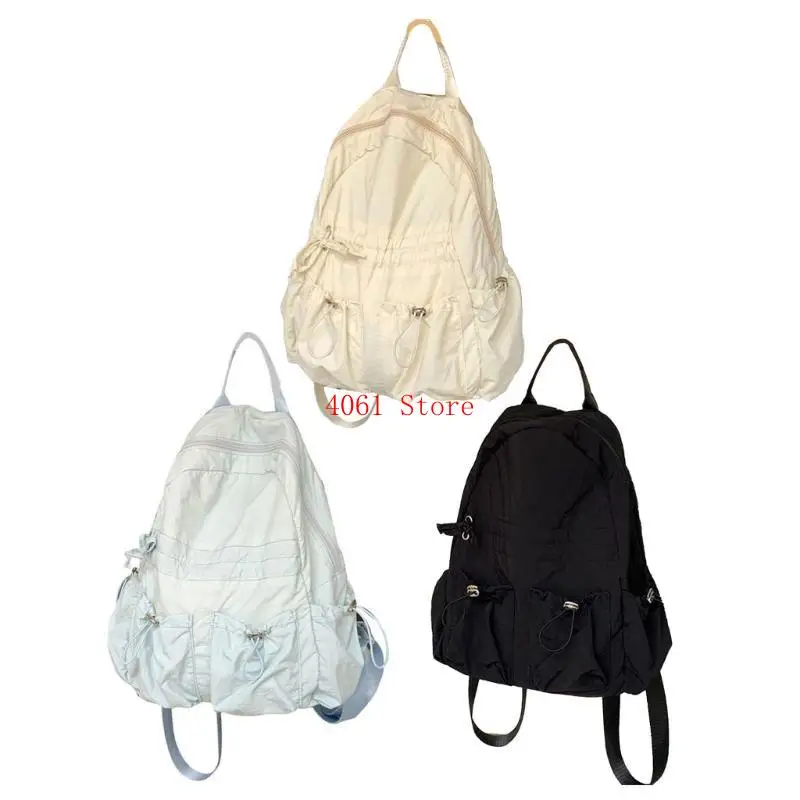 

Стильный дорожный плиссированный рюкзак на шнурке с однотонной школьной сумкой большой емкости на молнии для книг и предметов