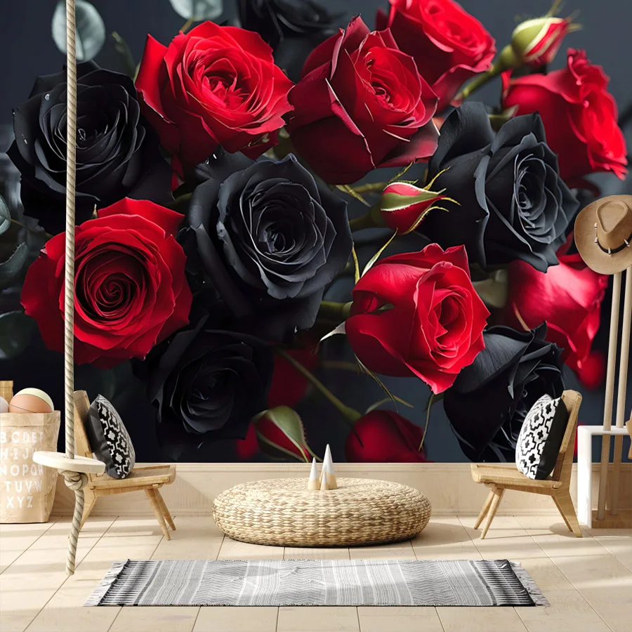 20+ Natural Floral Red Rose Girly Peel and Stick Wallpaper for Living Room Background Wall Art Papers Home Decor Furniture Mural