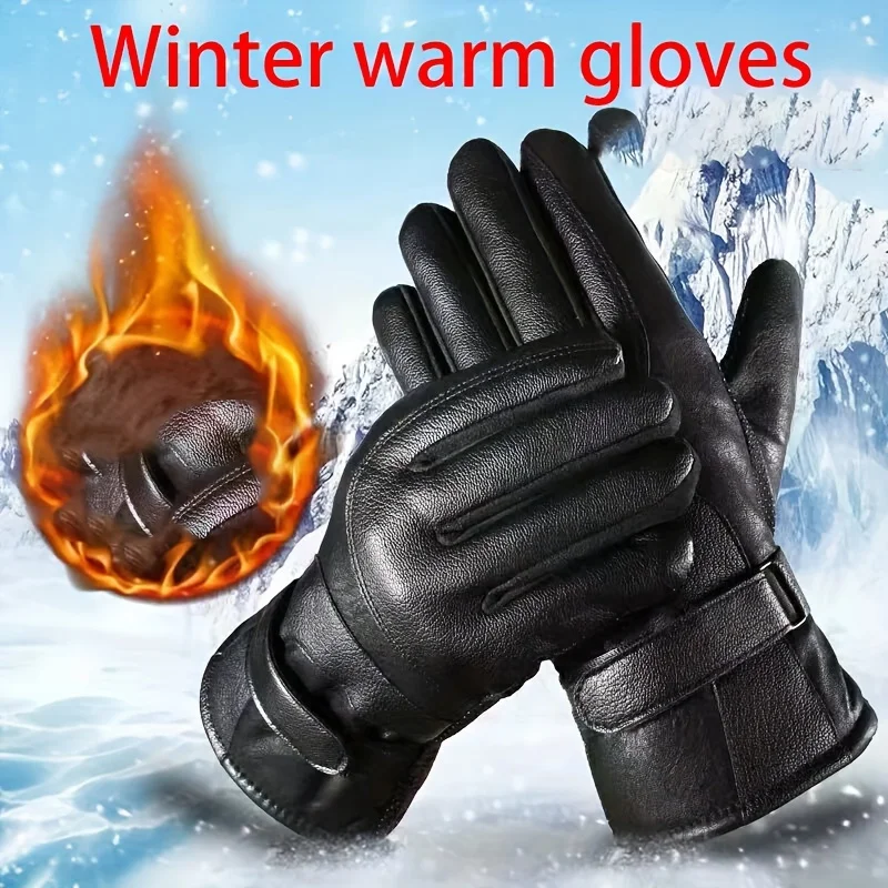 PU Leather Winter Warm Gloves: Outdoor Riding Essential, Hand Wash Or Dry Clean, Magic Tape Closure, Perfect for Cold Weather