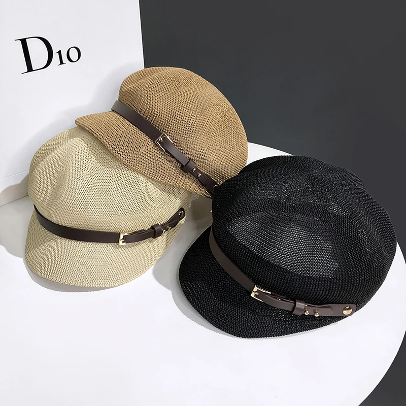 

New Hollow Open Octagonal Hat Ladies Summer Travel All-match Sunscreen Cap Shade Straw Hat Japanese British Peaked Beret Womens