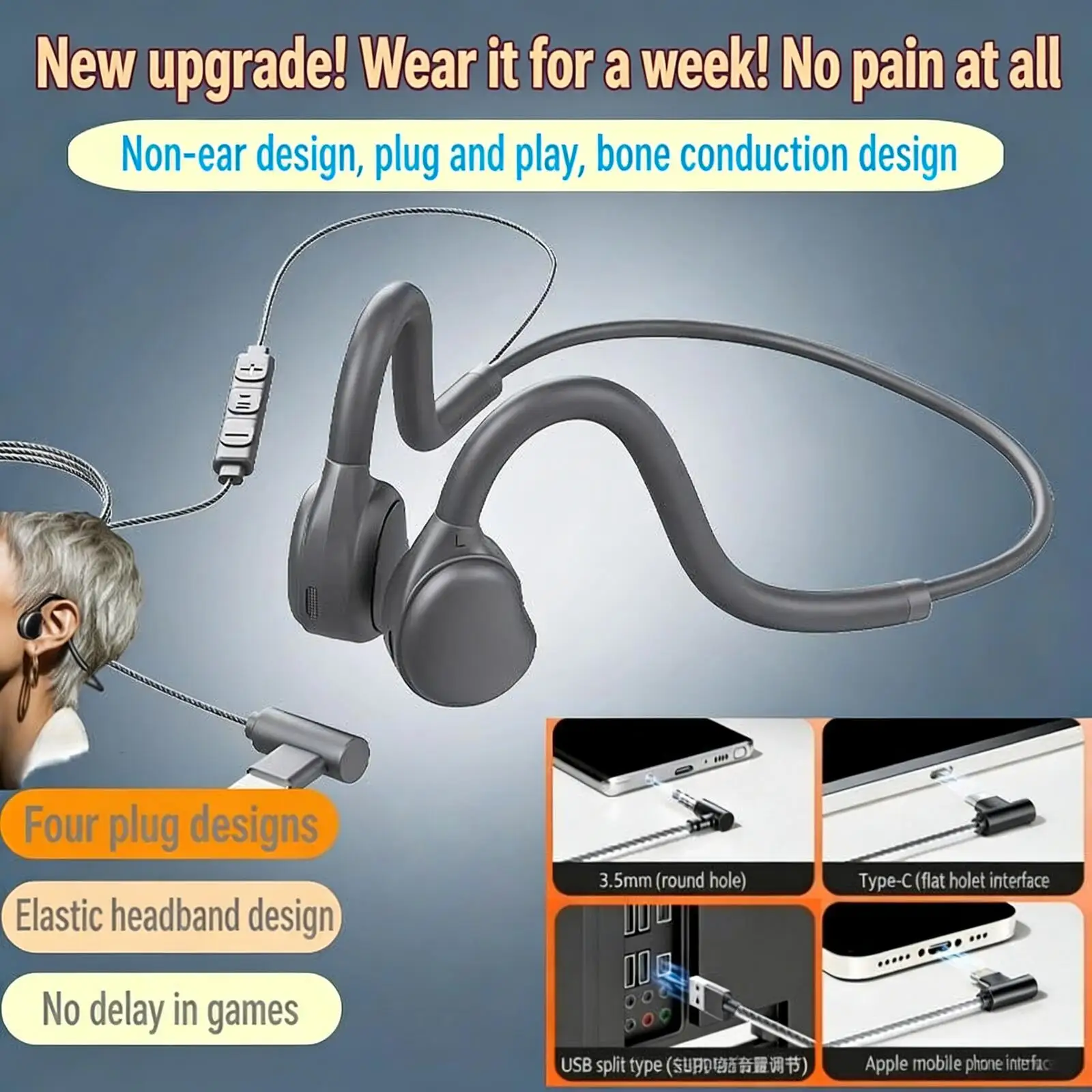 

Wired Non-in-ear Earhook Headphones Stereo Sound In-Line Remote 3.5MM/Type-C Portable Comfortable Headsets For Smart Phones
