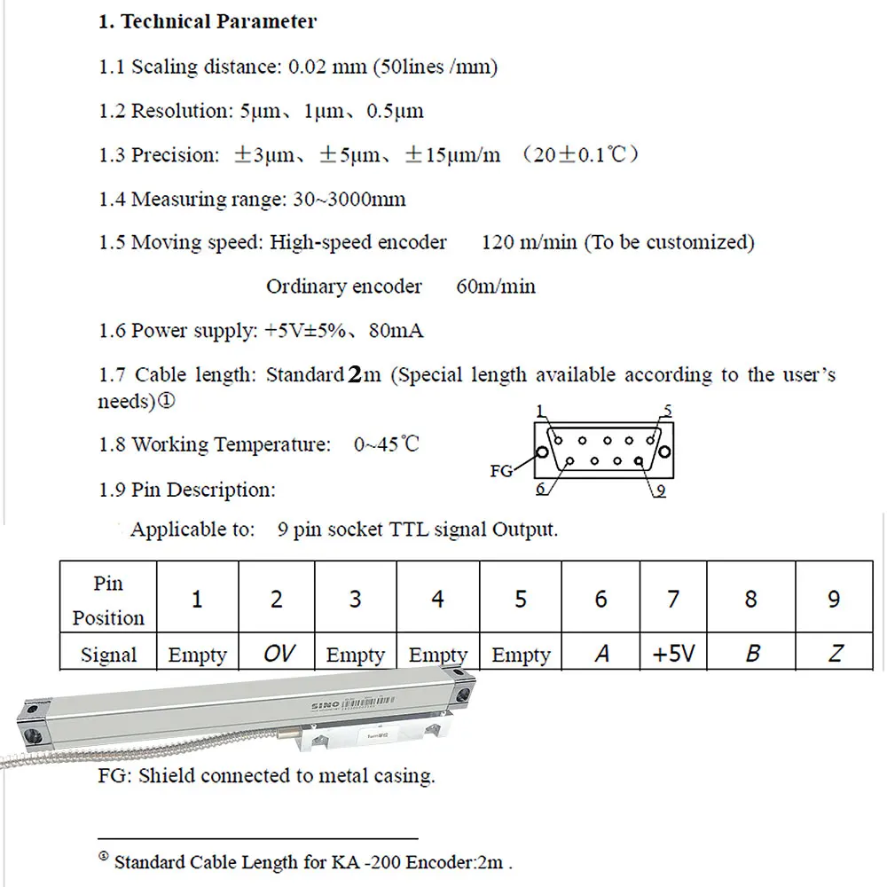 SINO KA200 TTL 5V 5um mini linear scale glass grating ruler electronic ruler milling machine lathe digital display DRO