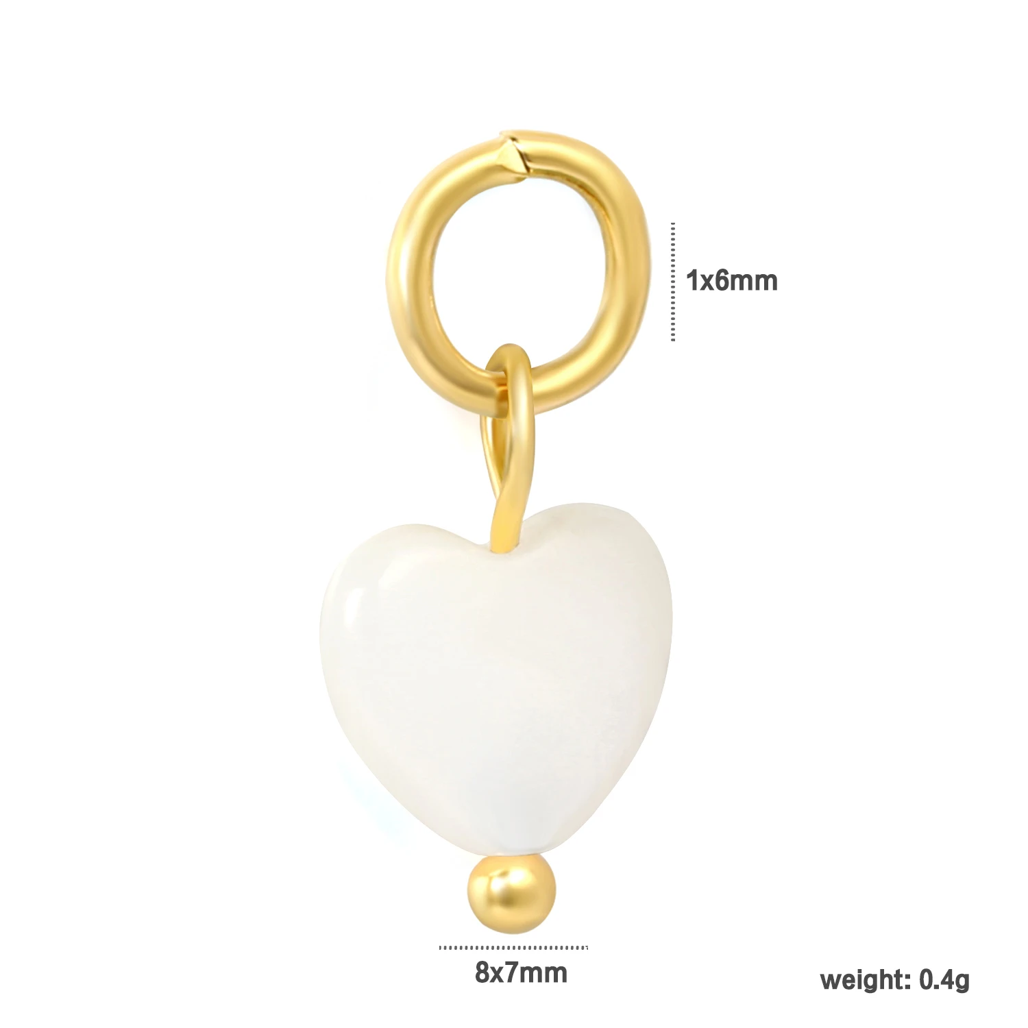 Factory Clearance 10pcs White Heart Stone Charms Gold Spring Ring Pendants DIY Bracelet Necklace Jewelry Making Findings