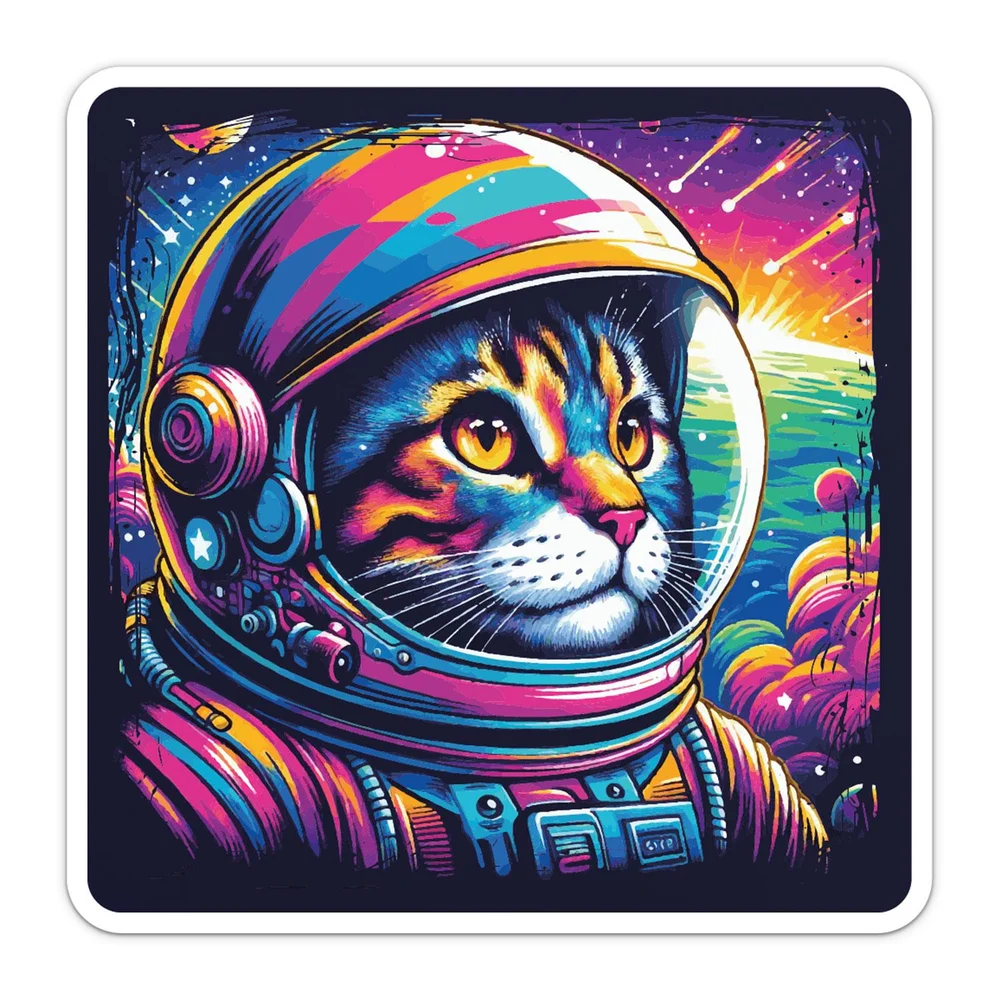 Astronaut Cat Orbits Free Galaxy Vinyl Car Sticker Decorative Decal for Truck Window and Travel Case Exterior Decoration