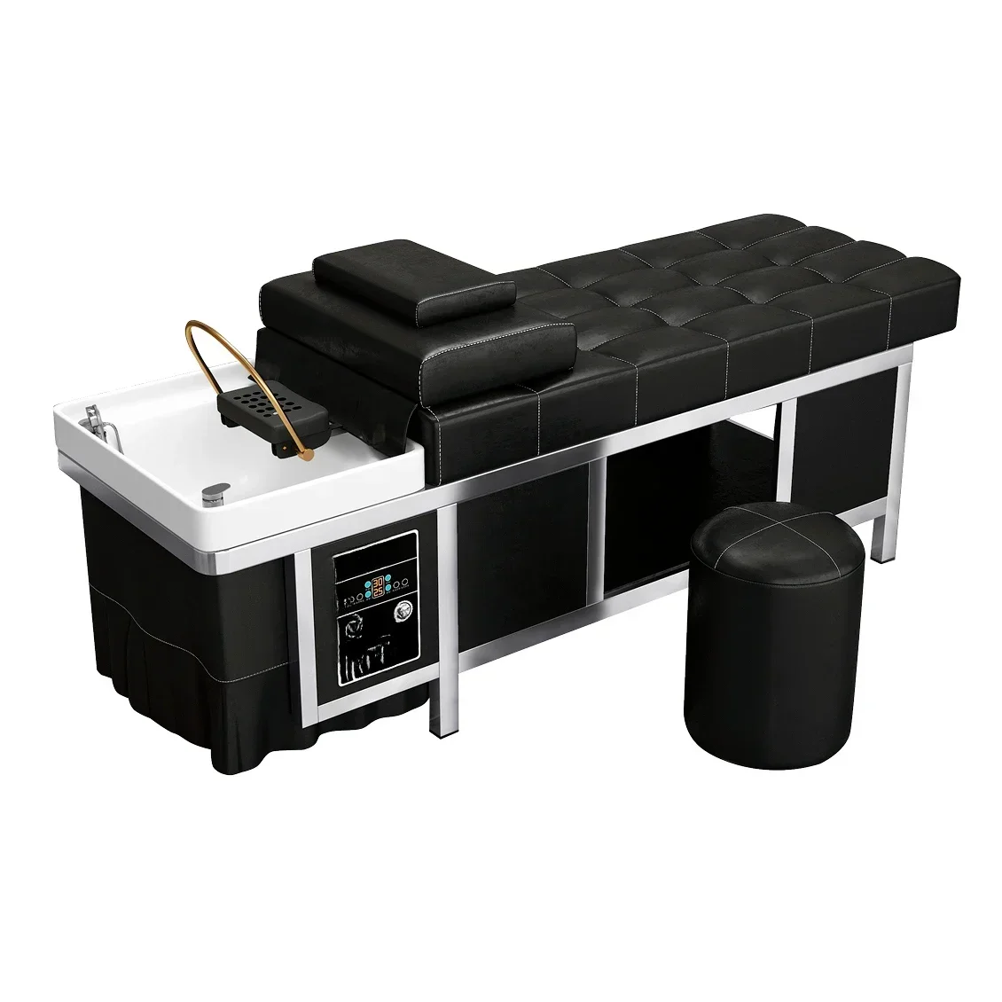 Hot Sale Washing Bed Stainless Steel Barber Shop Hair Salon Special With Water Circulation Fumigation Head Therapy Bed Beauty
