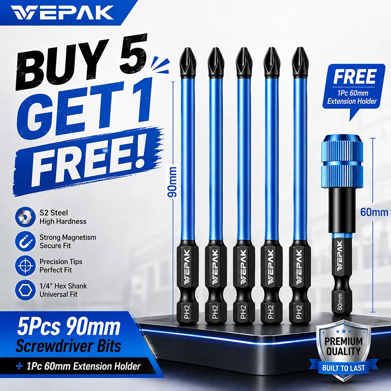 VEPAK PH2 Screwdriver Bits S2 Steel Quick‑Change Self‑Locking Bit Extension Holder Anti‑Slip Impact Driver Bits Kit