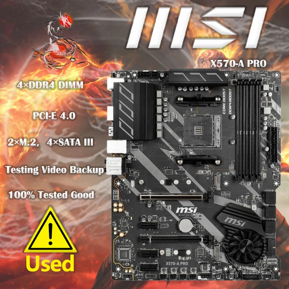 Used  MSI Motherboard X570-A PRO AMD X570 AM4 128GB DDR4 Support AMD Ryzen 5 5600x 4400(OC)MHz PCI-E 4.0 M.2 SATA3 ATX