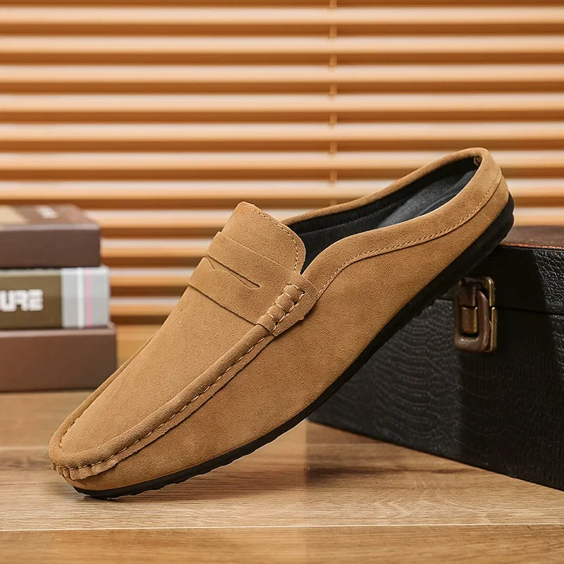 

New Men's Mules Lightweight Suede Casual Shoes, New Men's Lazy Casual Breathable Half Slippers, Slip on Walking Shoes Moccasin