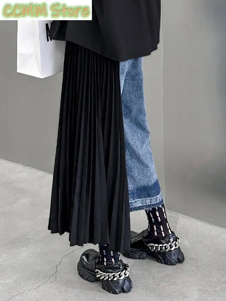 High Waist Black Denim Pleated Long Casual Wide Leg Jeans New Women Trousers Fashion Tide Spring Autumn