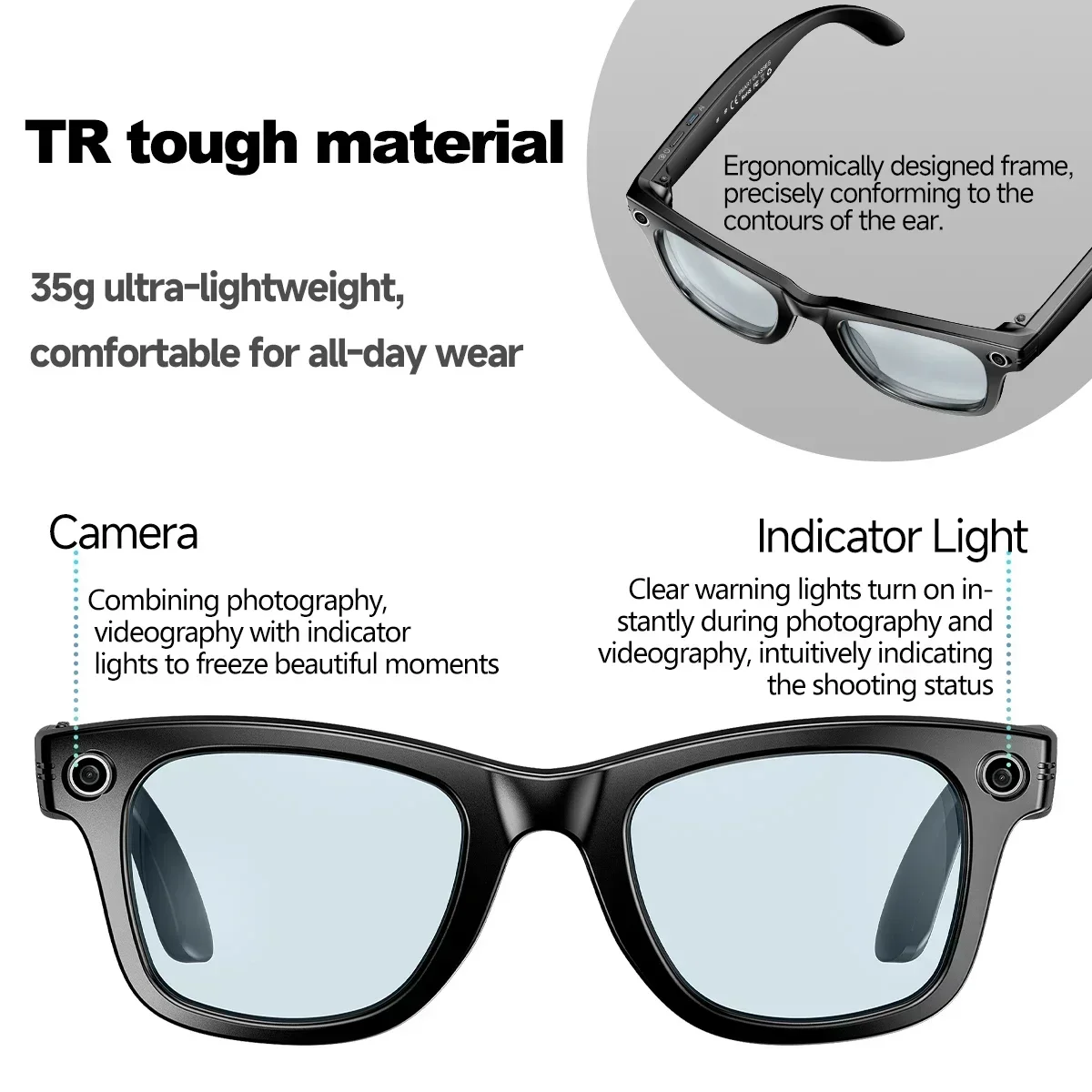 แว่นตาอัจฉริยะ KPEP AI พร้อมกล้องบันทึกวิดีโอ รองรับการโทรผ่านบลูทูธ แปลภาษาด้วย AI เล่นเพลง บันทึกเสียง ผู้ช่วยเสียงอัจฉริยะ สำหรับผู้ชายและผู้หญิง