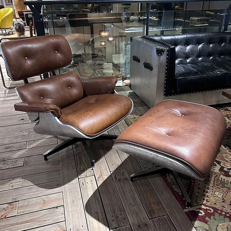 

Vintage Leather Chair with Ottoman, Ergonomic Swivel Recliner & 360° Rotation, for Living Room / Office Aviator Leisure