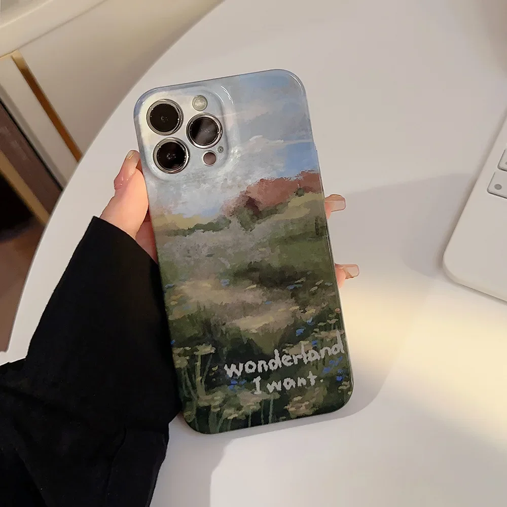 Artistic Oil Painting Landscape Phone Case for iPhone17 16 15 14 12 13 11 Pro ProMax Plus X XR Xsmax Shockproof Phone Cover