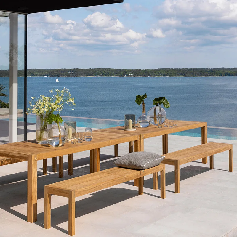 

Outdoor courtyard teak tables and chairs anticorrosive solid wood garden terrace outdoor long table B & B waterproof sunscreen r