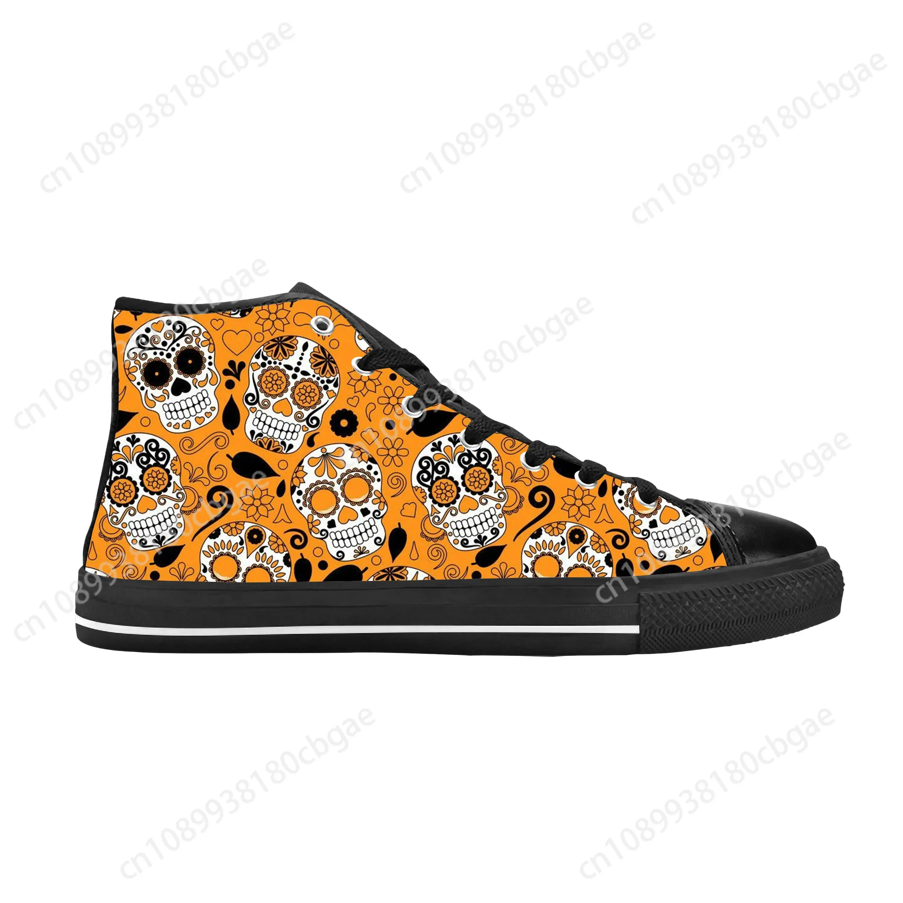 

Sugar Skull All Souls Day Floral Skeleton Flowers Casual Cloth Shoes High Top Comfortable Breathable 3D Print Men Women Sneakers
