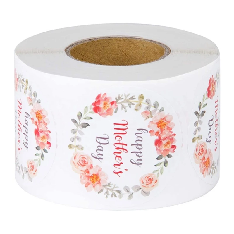 500Pcs Happy Mother's Day Flower Sticker Roll Strong Adhesion Labels Decal for Gift Wrapping and Crafts Envelope Seal