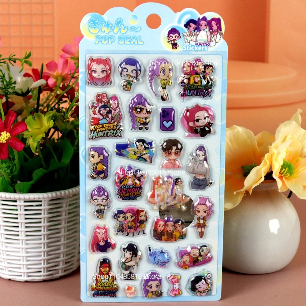 4 szt. Urocze naklejki 3D z motywem Demon Hunter, kreskówkowe, kpop, kawaii, anime, naklejki bąbelkowe, naklejki na bagaż, telefon, notatnik, nagroda, zabawka, prezent