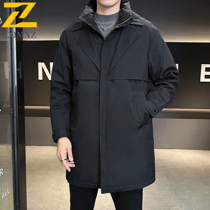 COMXZ Winter Down Jacket 50 White Duck Fill Coldproof Warm Mid Long Casual Stand Collar Thermal Coat Men Outdoor Daily Wear