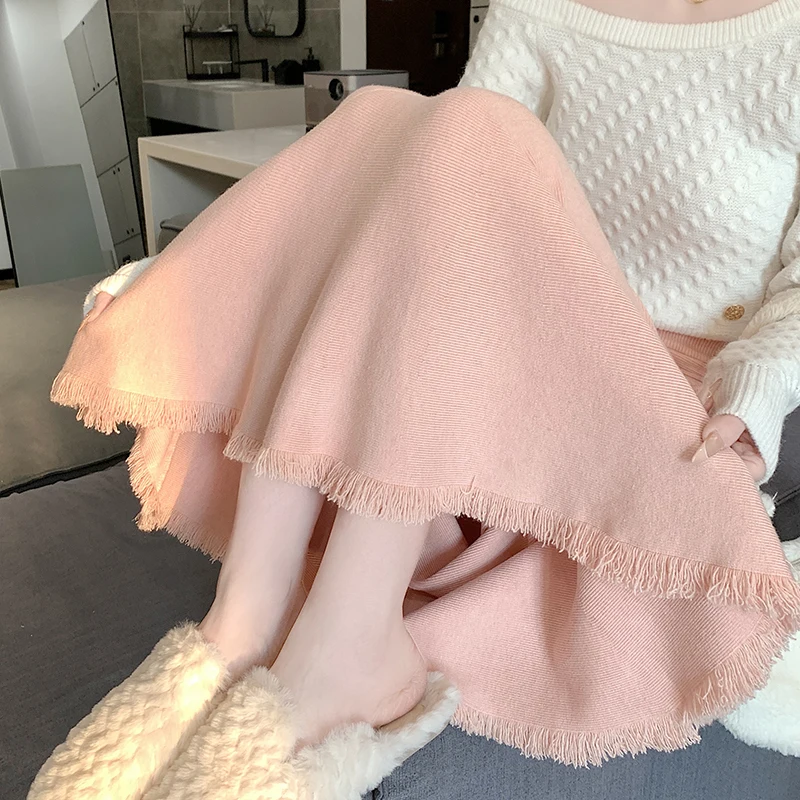 Knitted Skirts for Women Autumn Winter Fishtail Skirt Korean Fashion Skinny Solid Elastic High Waist Skirt Women