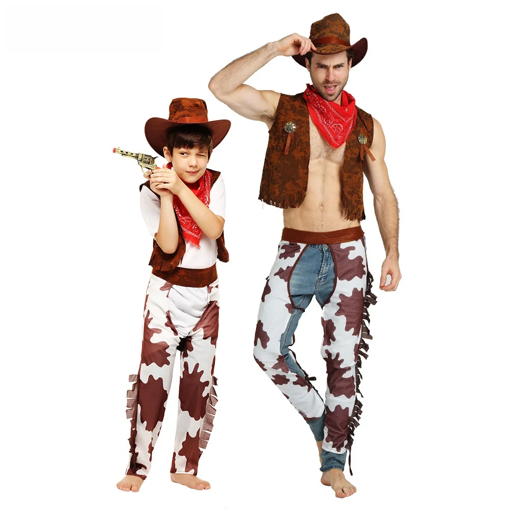 Klassisches Western-Cowboy-Kostüm für Halloween, Rollenspiel, Eltern-Kind-passende Bühnenaufführung, Eup-Kleidung