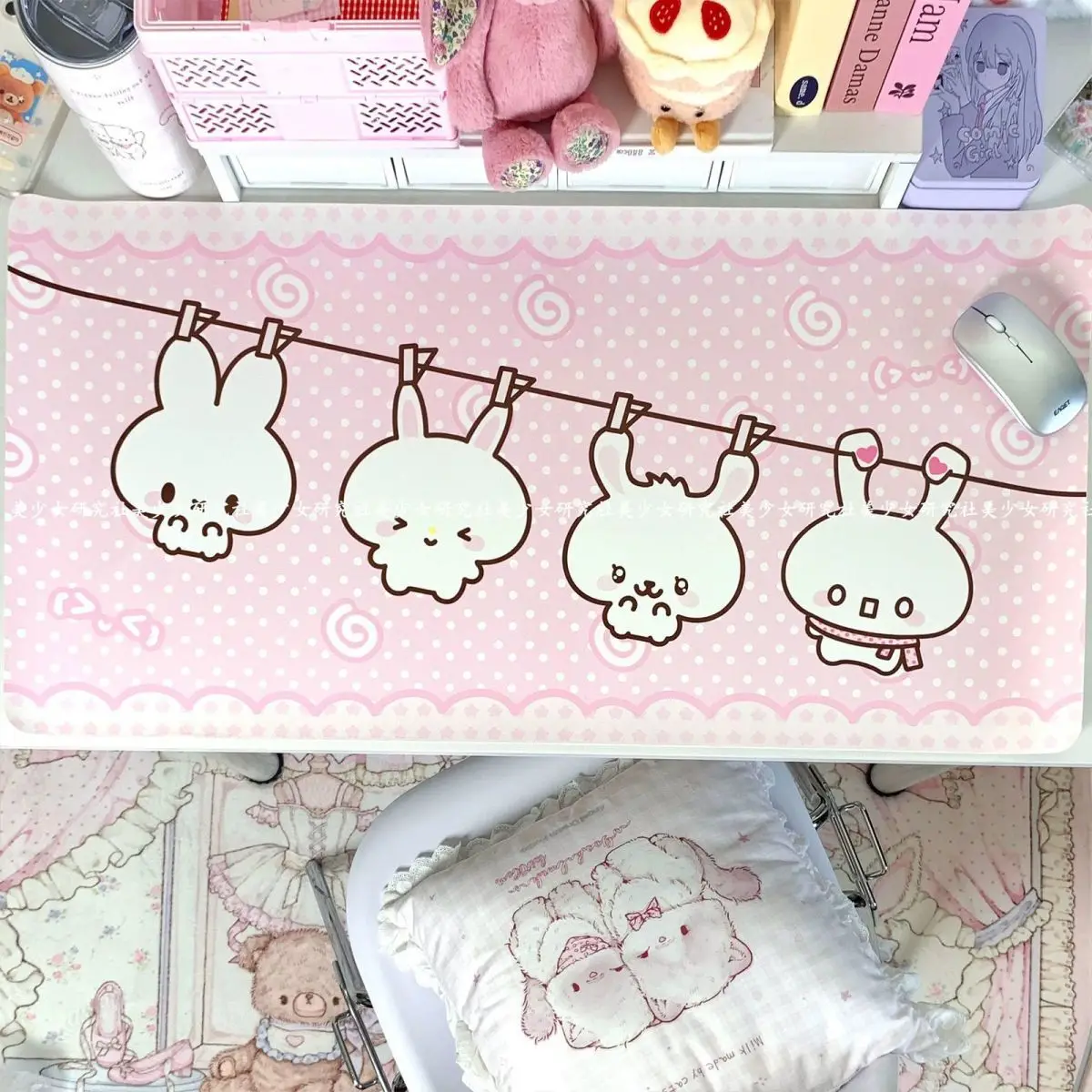 PU Leather Desk Pad Mouse Cute Rabbit Hanging Cloth Cartoon Protector Non-Slip Large Mouse Pad Home &Office Desk Mat Laptop Pads