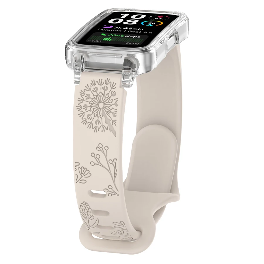 3D-gegraveerde bloemen zachte siliconen polsband voor Huawei Band 8 9 10 armband polsbandje riem voor Huawei Band 10 9 8/8NFC met hoesje