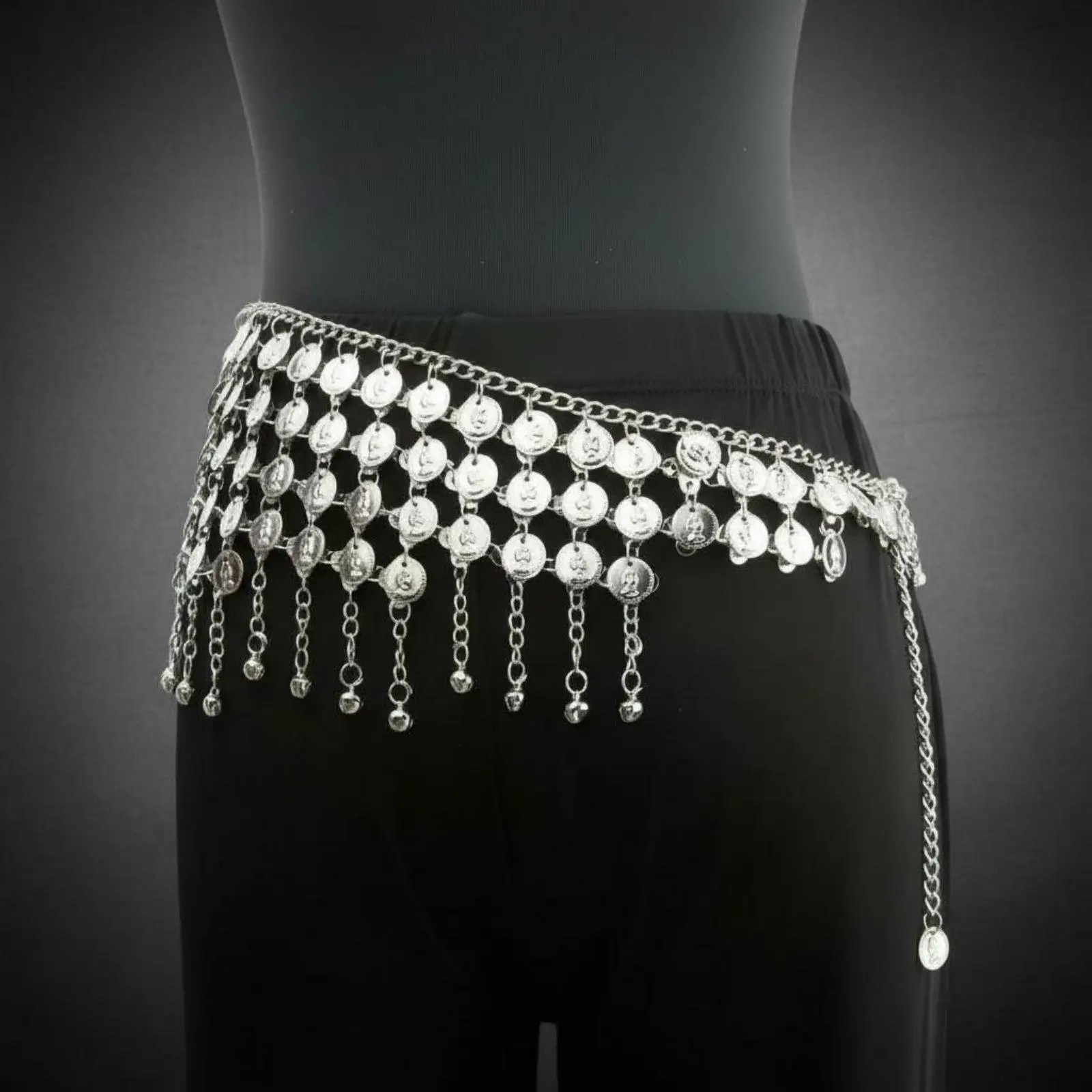 Metal Belly Dance Belt with Jingly Discs Hip Scarf Waist Chain for Bellydance Costume Oriental Dance Performance Outfit