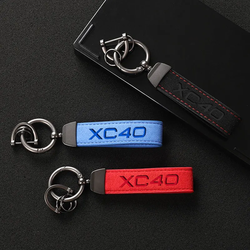 High Grade Suede Leather Car Keychain Key Rings Custom Gift 3D imprinting with logo For Volvo XC40 car Accessories