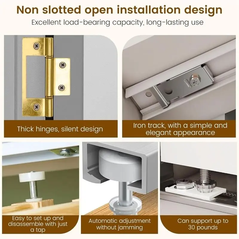 ABDJ-Complete Bifold Door Hardware Kit With Steel Track, Wooden Knob& Hinges(30 Inch), Heavy-Duty Carbon Steel Track Included