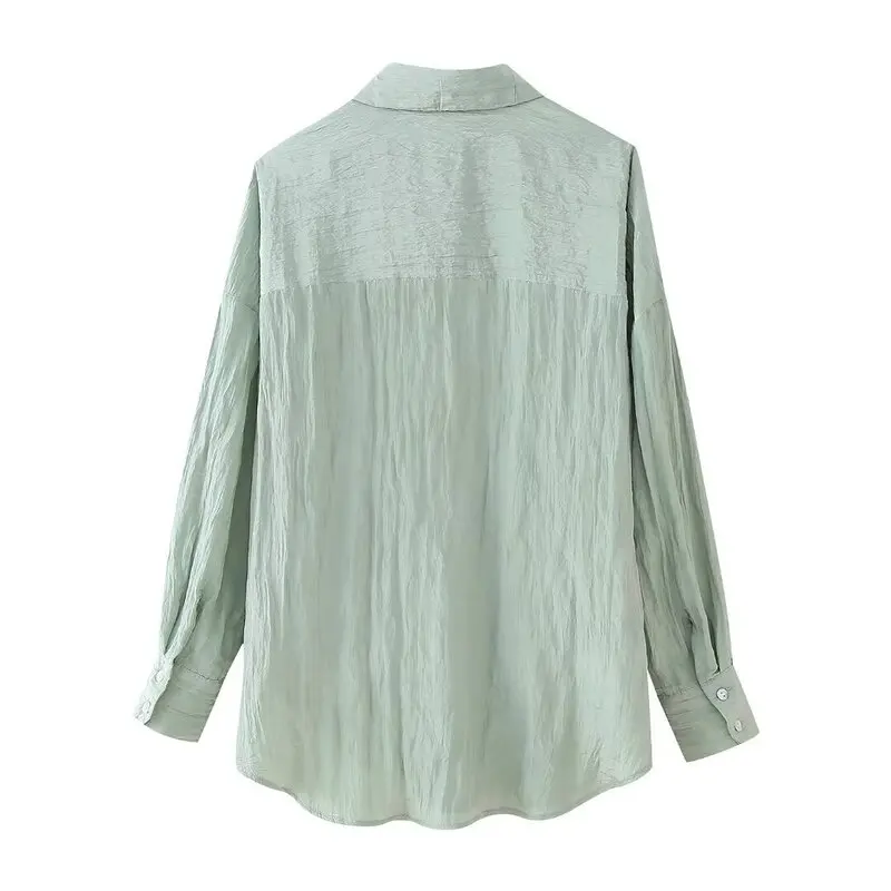 

Spring Summer 2024 Women's Casual Comfortable Long Sve irt Wrinkle Effect Versatile Faion Set 25-35 Years Old