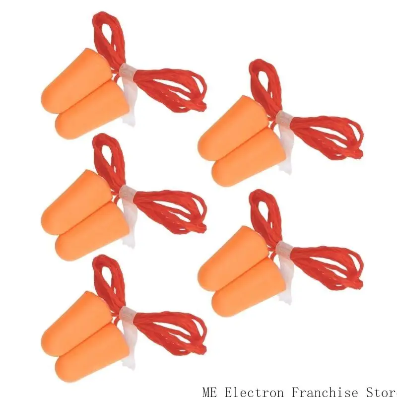 T5EA 5 أزواج من سدادات الأذن الرغوية حماية الأذن إلغاء سدادات الأذن الناعمة مع الحبل لدراسة العمل بناء النوم