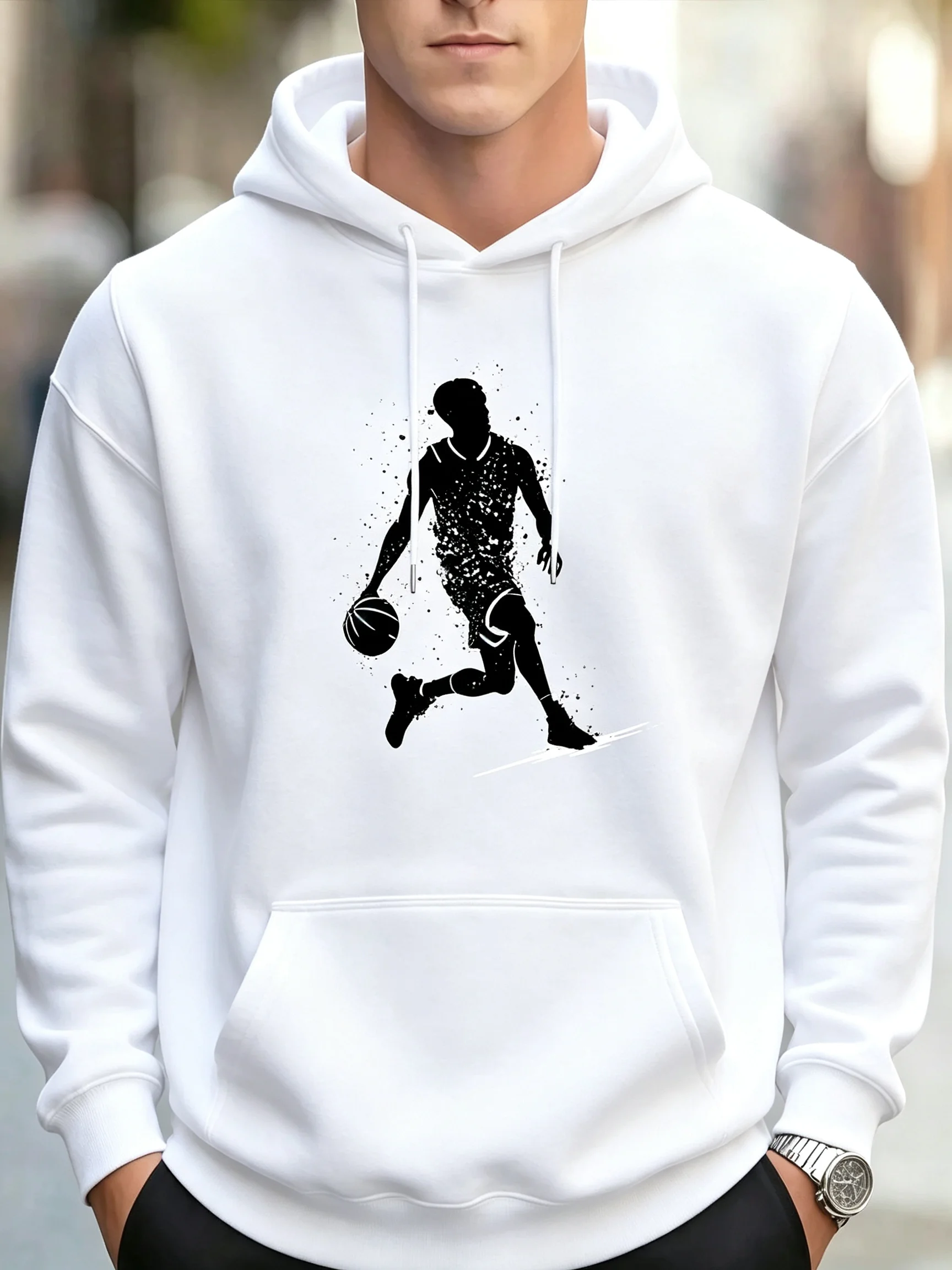 2026 New Unisex Oversized Hoodie Basketball Player Dribble Splash Front Print Streetwear Autumn Winter Pullover Sweatshirt