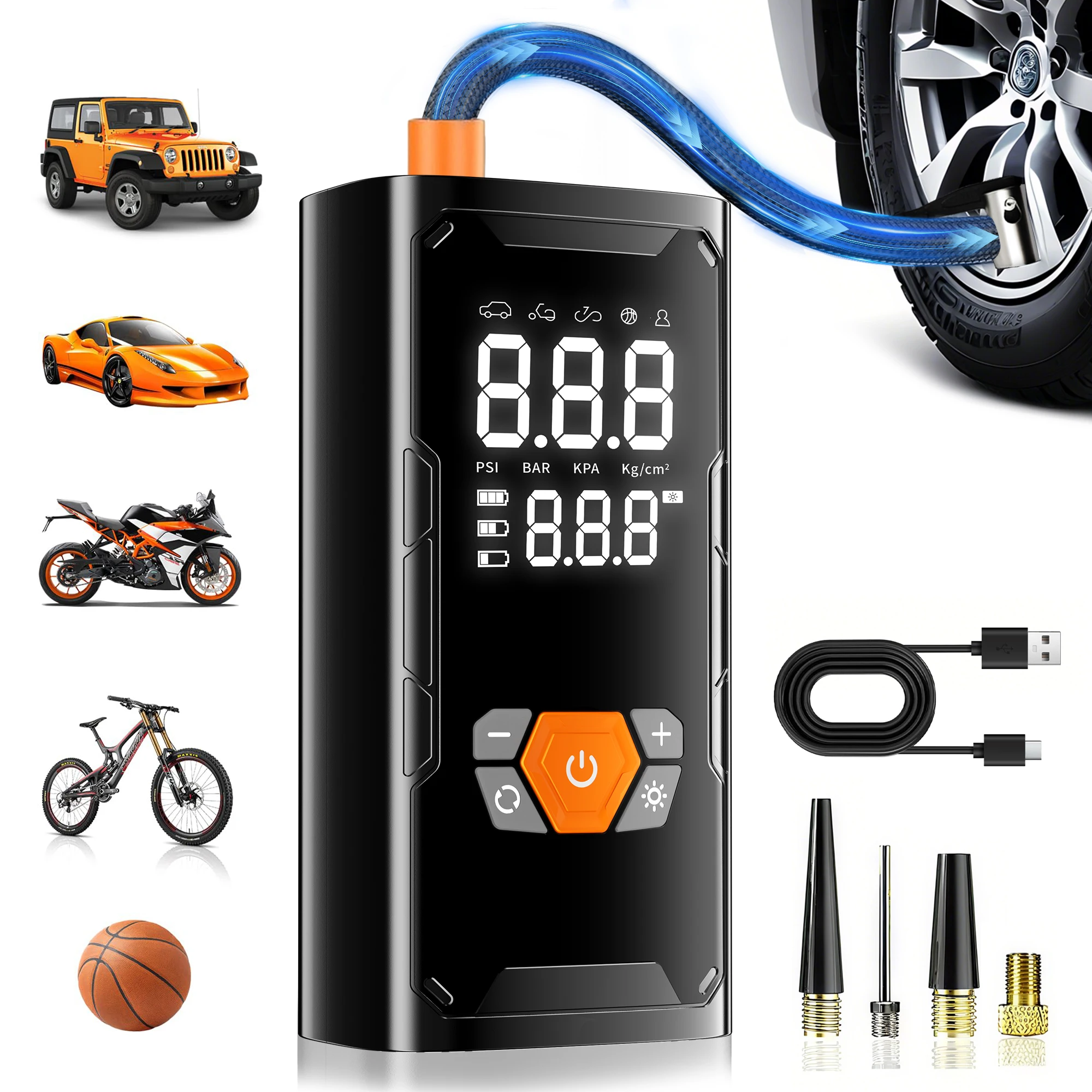 YINGBOOST Portable Smart Air Pump Tire Inflator 150PSI Air Compressor with Digital Pressure Gauge for Car Bike Motorcycle Ball