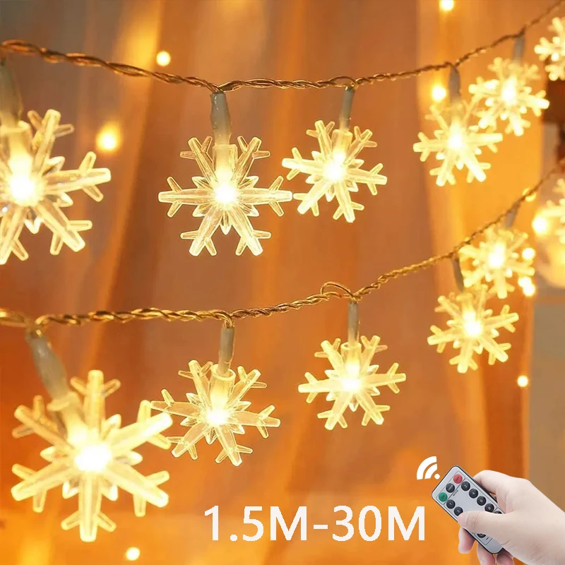 Decoraciones para árboles de Navidad, guirnalda LED de 1M-30M, guirnaldas de luces navideñas con copos de nieve, adornos para fiesta en casa, Navidad 2026
