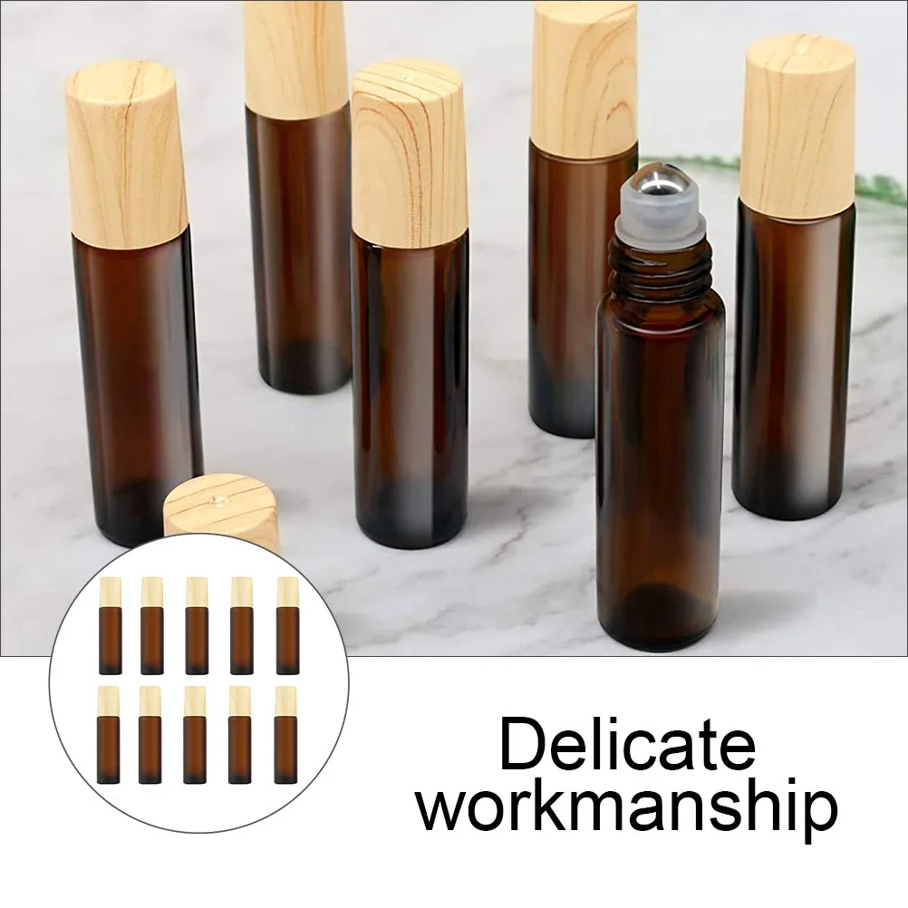 

10 Pcs Aromatherapy Essential Roller Thicken Glass Bottle Wood Lid Travel Steel Ball