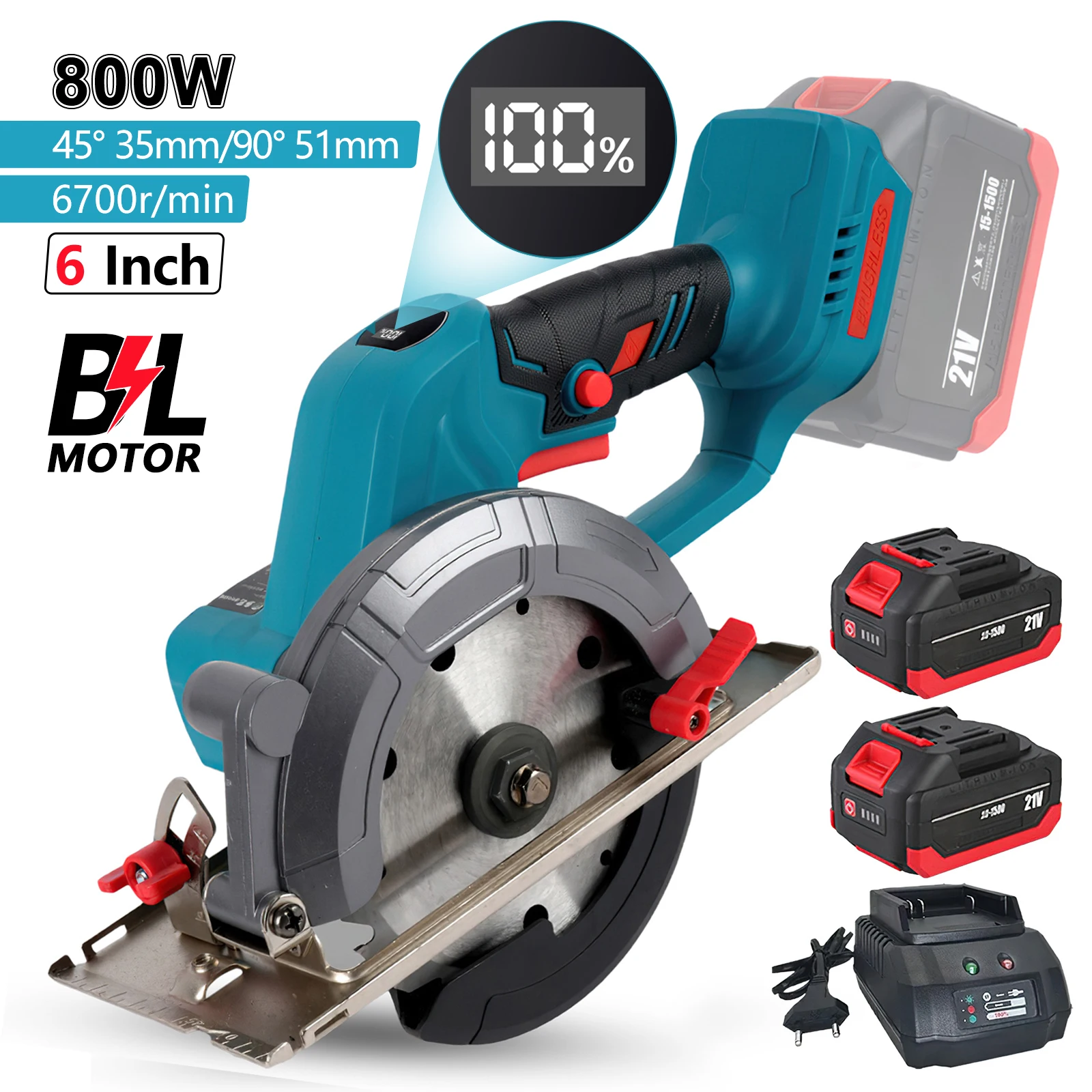 6 Zoll 6700 U/min Bürstenlose Kreissäge Kompakte elektrische Säge Holz Metall Keramikfliesen Schneidemaschine Elektrowerkzeug für Makita 18V Akku