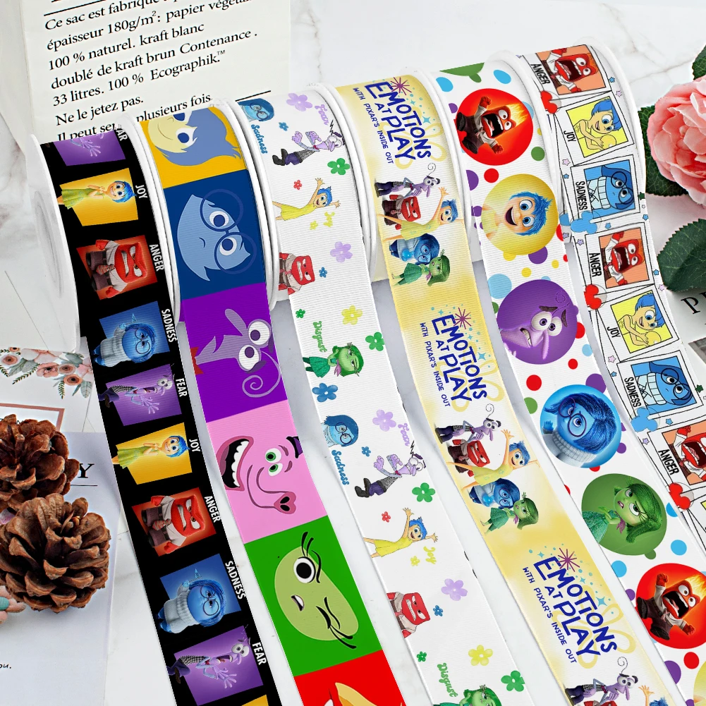 

New Inside Out 2 Disney Cartoon Character Design Printed Grosgrain Satin Ribbon for Gift Wrapping Hair Bow 50 Yards